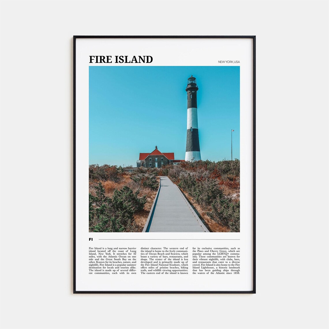 Fire Island Lighthouse Boardwalk New York Beach Vintage Travel Poster