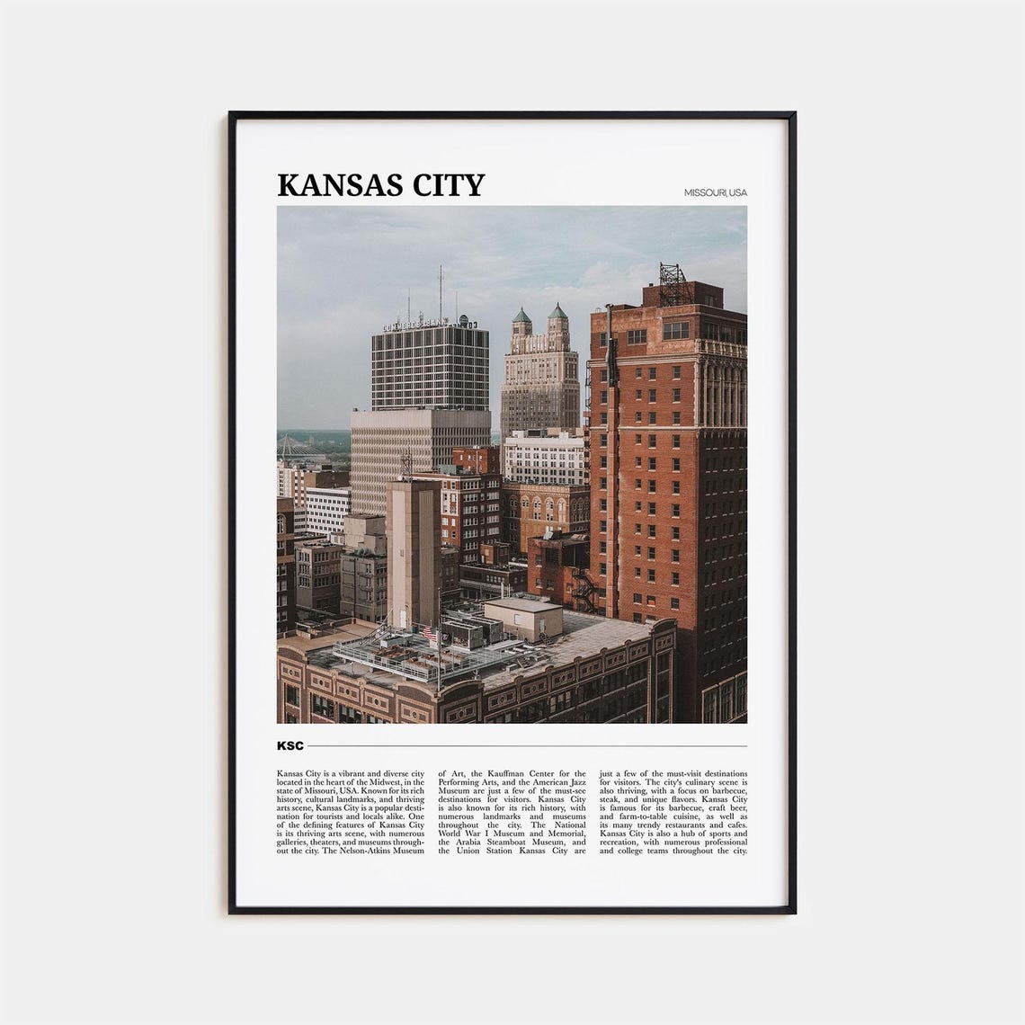 Kansas City Travel Poster No 3 Kansas City Wall Art Kansas City Poster Print Kansas City Photo Kansas City Decor Missouri Usa