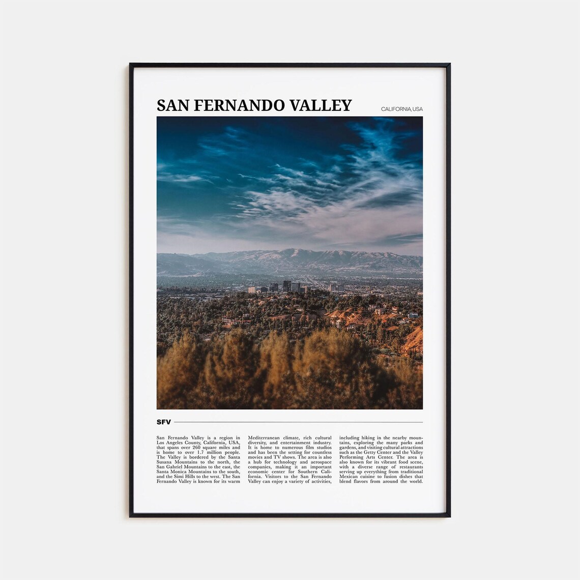 San Fernando Valley Travel Poster, Wall Art Print