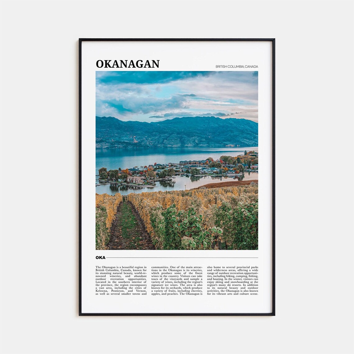 Okanagan British Columbia Vineyard Lake Valley Wine Country Poster