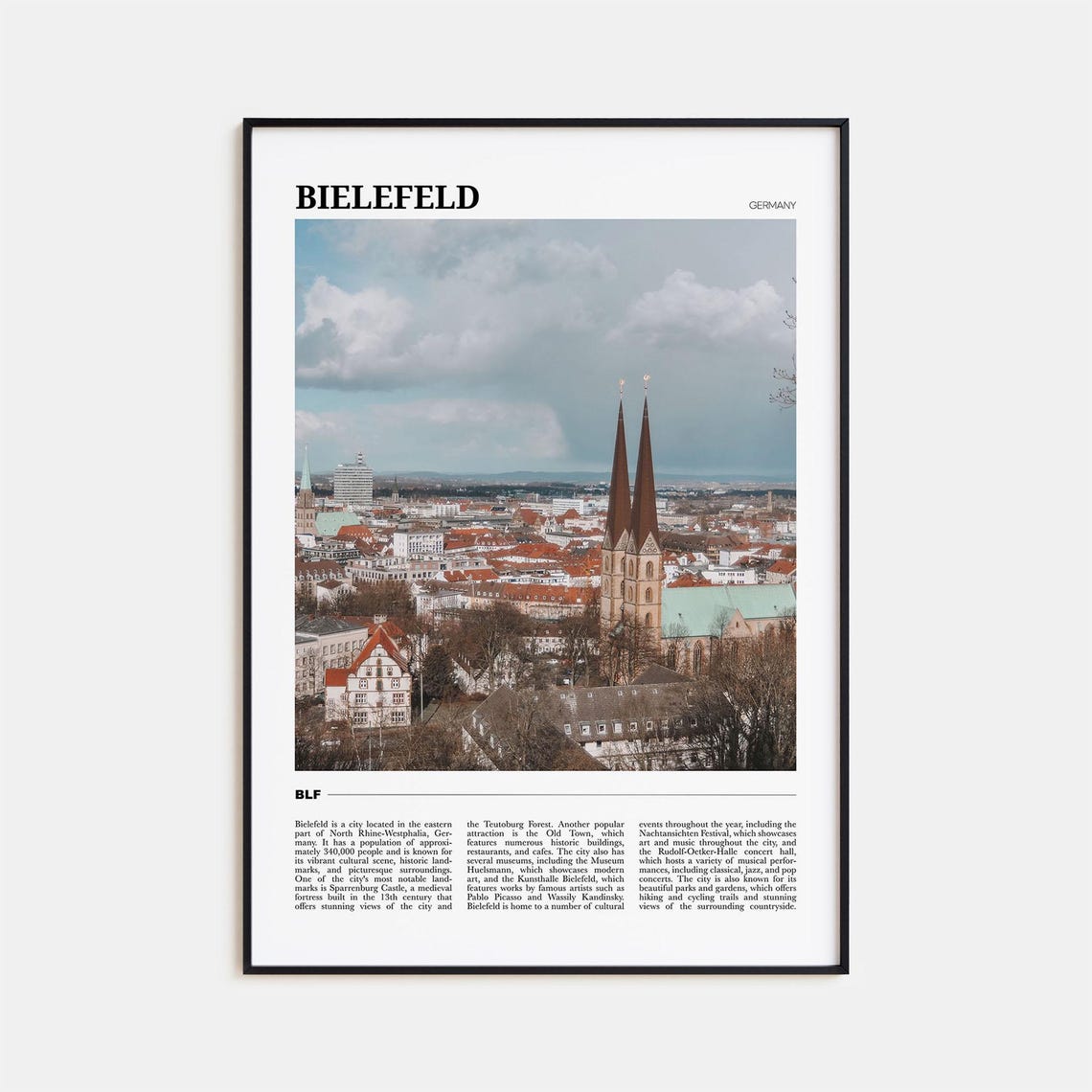Bielefeld Germany Historic City Panorama With Twin Spires Poster