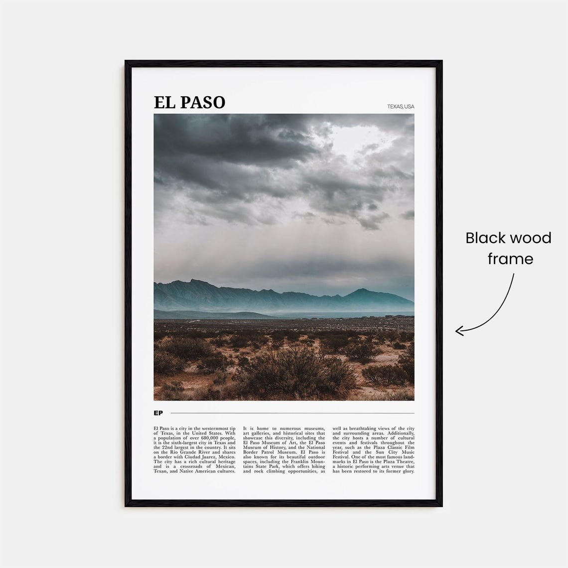 El Paso Texas Desert Landscape Mountain Storm Clouds Travel Poster - Image 2