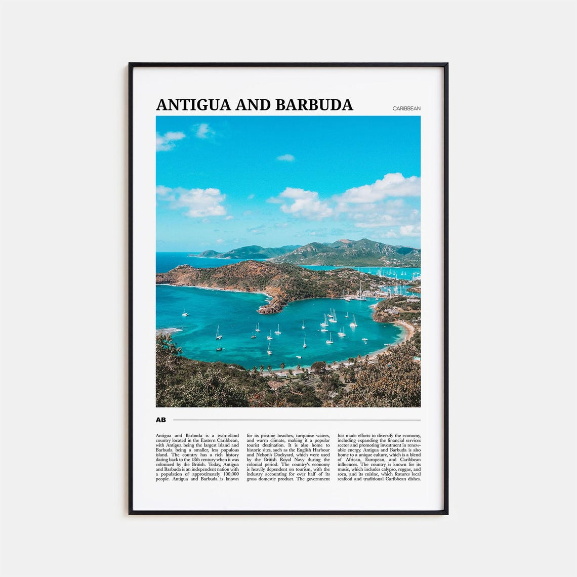Antigua and Barbuda Caribbean Turquoise Bay Sailboats Aerial Poster