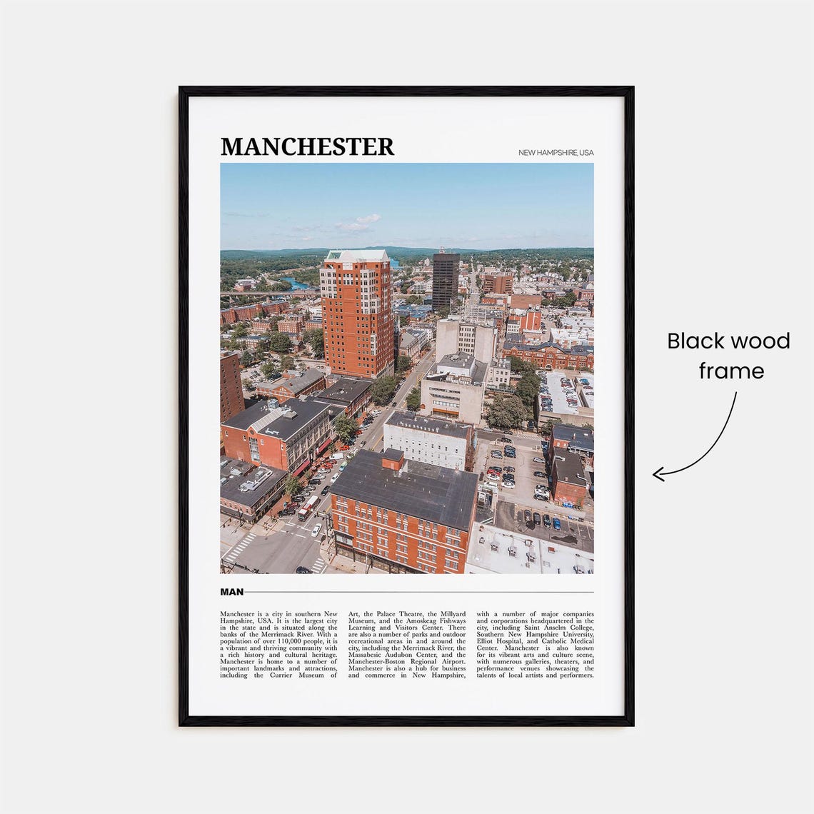Manchester New Hampshire Downtown Aerial Skyline City Poster - Image 2