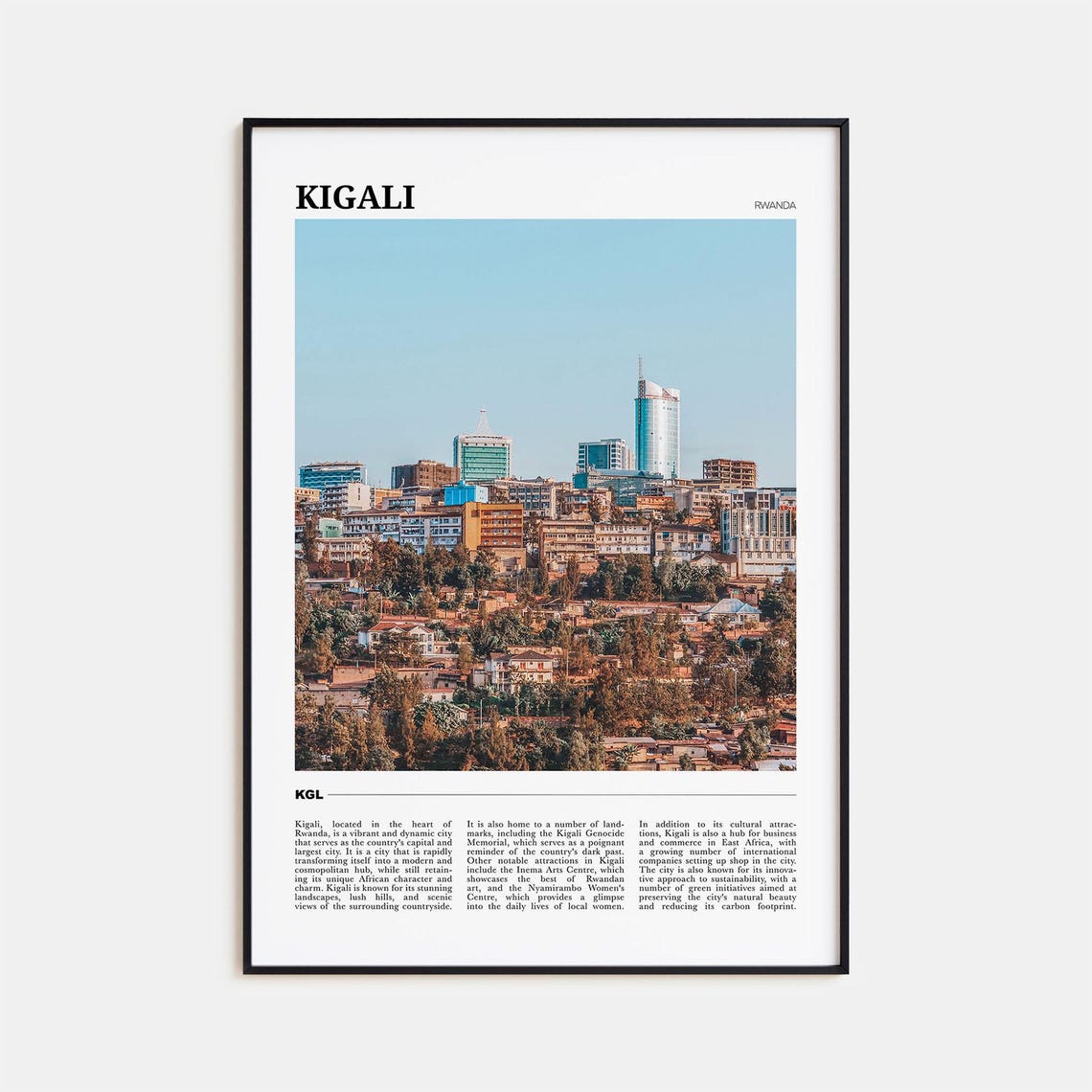 Kigali Rwanda Green Hillside Skyline Travel Photography Poster