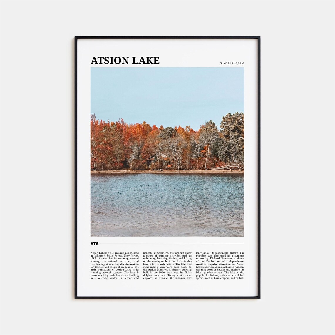 Atsion Lake New Jersey Autumn Shoreline Forest Cabin Travel Poster