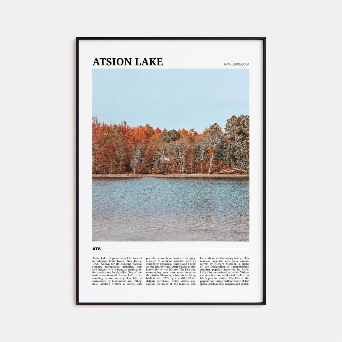 Atsion Lake Travel Poster Atsion Lake Wall Art Atsion Lake Poster Print Atsion Lake Photo Atsion Lake Decor New Jersey Usa