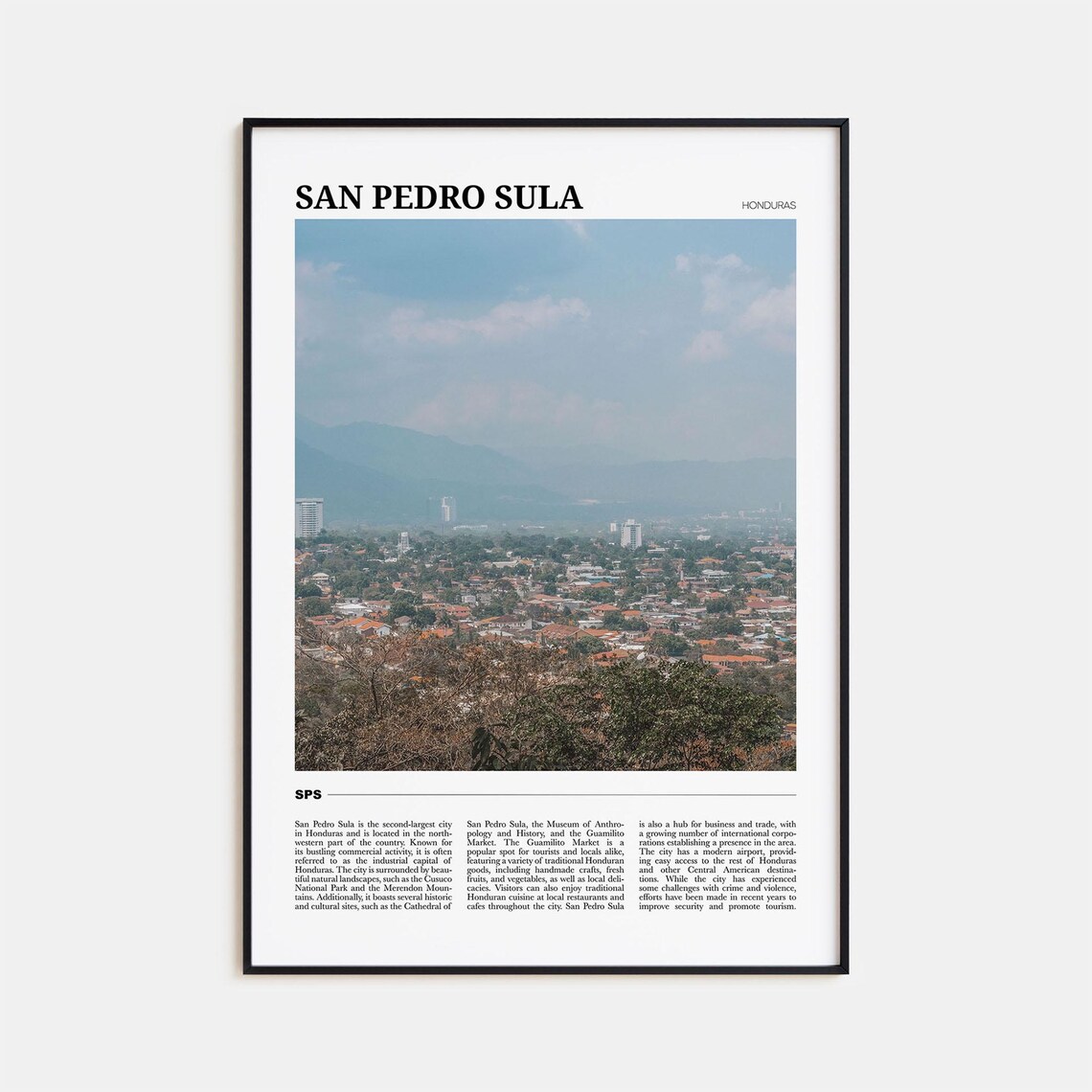 San Pedro Sula Honduras Aerial City and Mountains Travel Poster