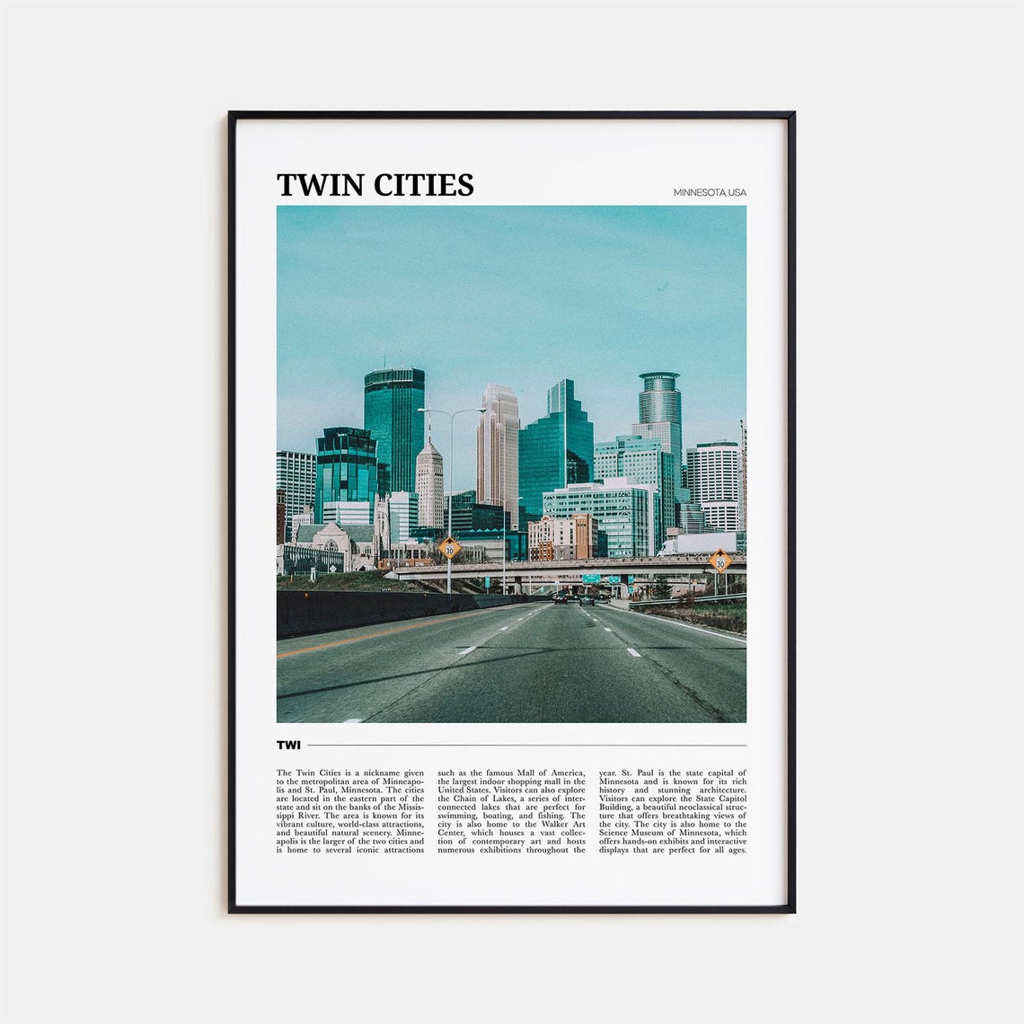 Twin Cities Minnesota Minneapolis Downtown Skyline Travel Poster