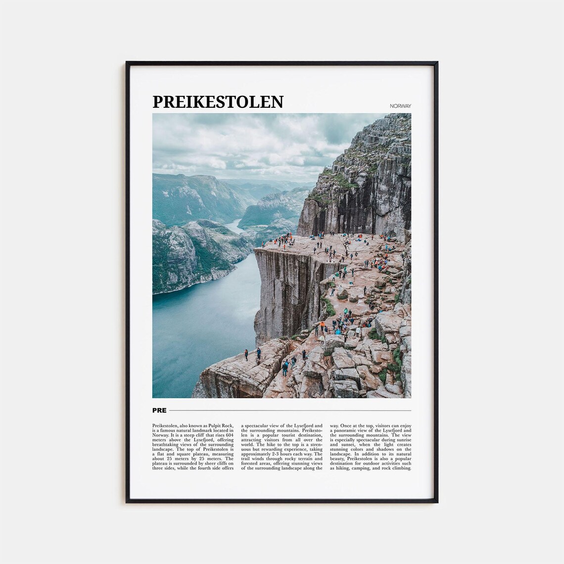 Preikestolen Travel Poster, Norway Wall Art Print