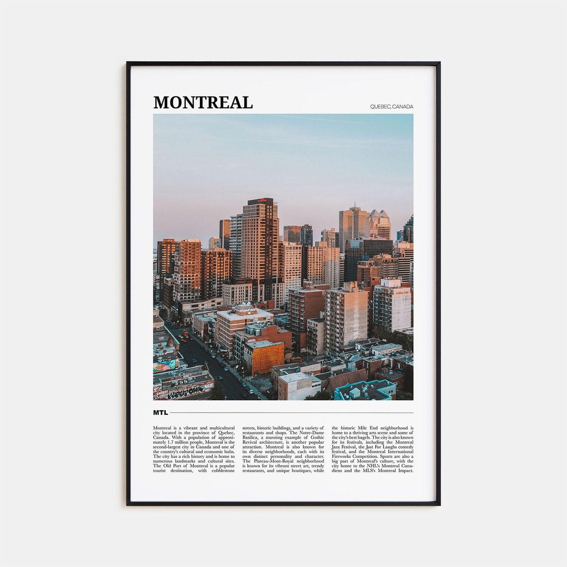 Montreal Quebec Canada Travel Poster With Downtown Skyline Photo