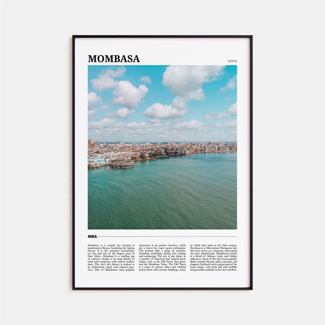 Mombasa Travel Poster, Kenya Wall Art Print