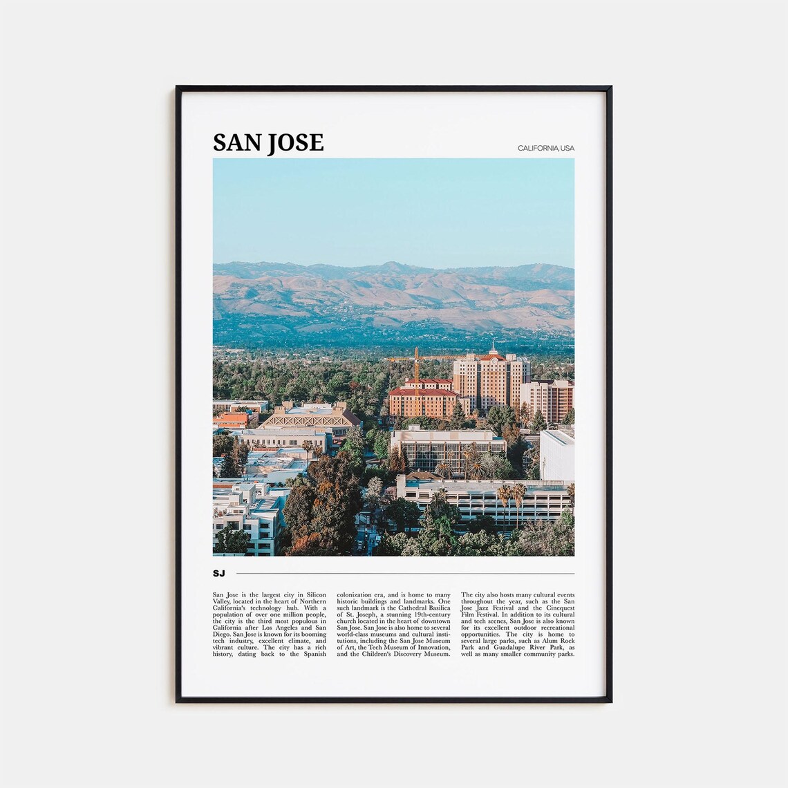 San Jose Travel Poster, California Wall Art Print