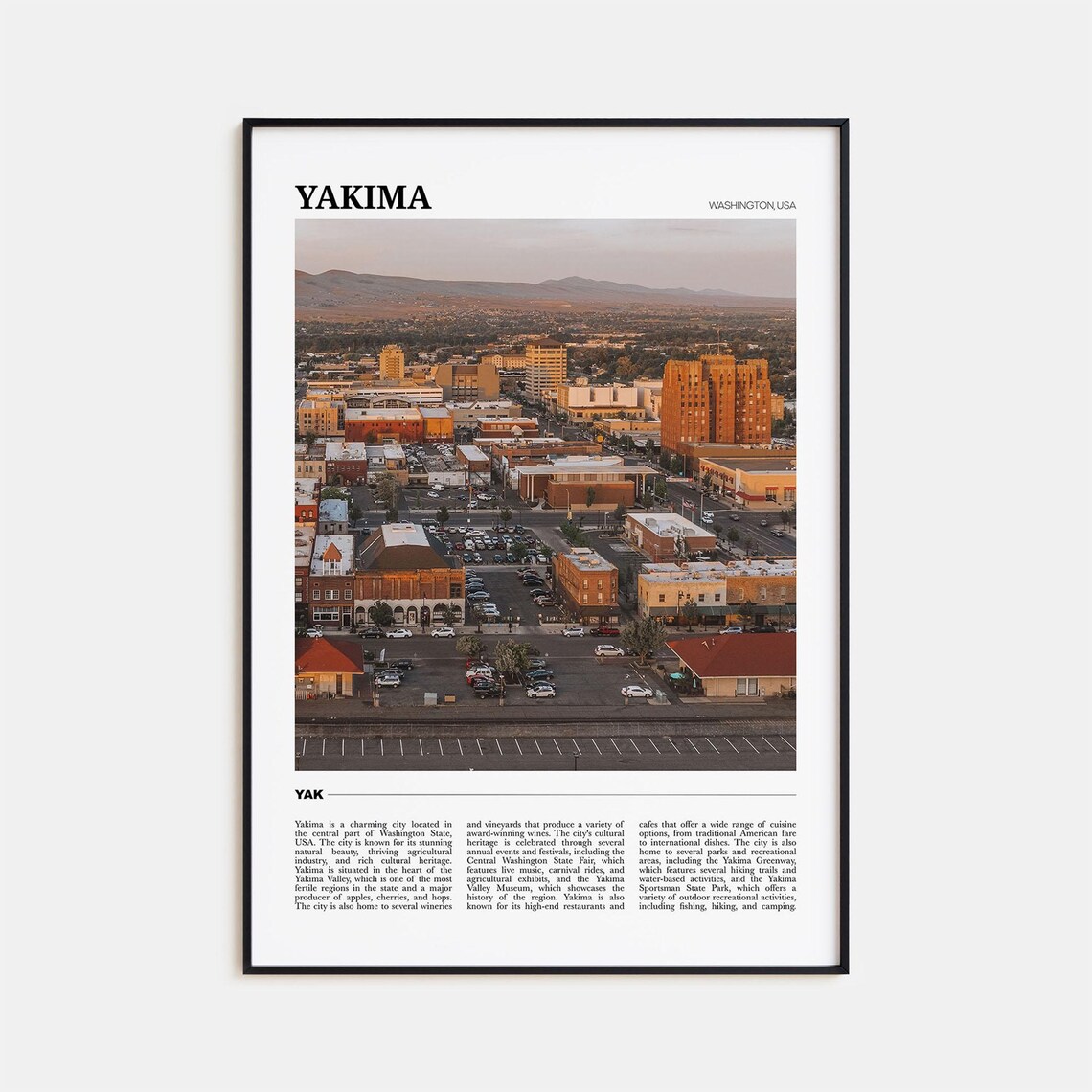 Yakima Washington USA Downtown Golden Hour Aerial Travel Poster