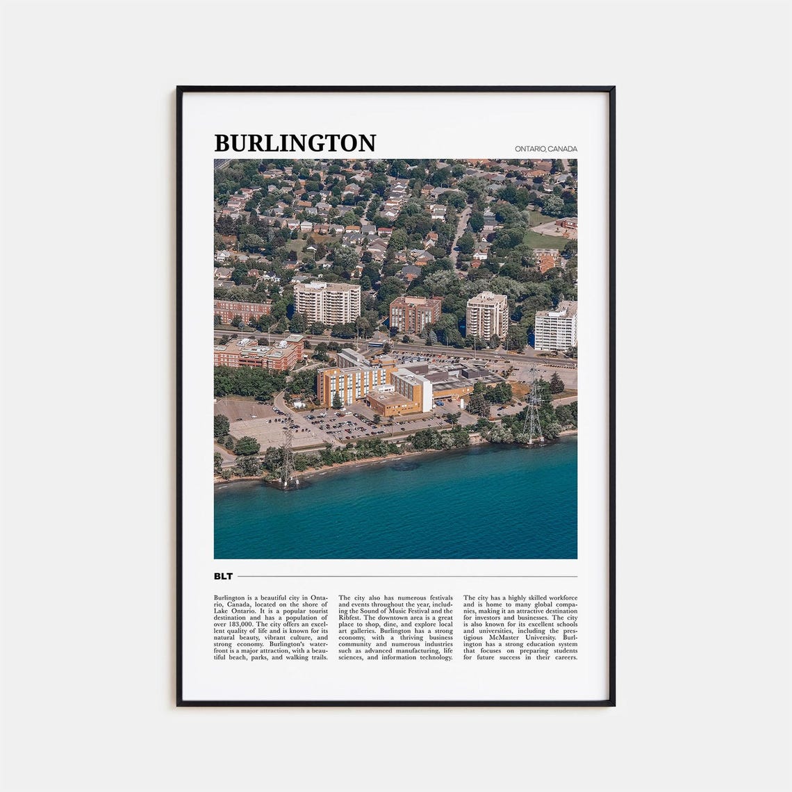 Burlington Ontario Canada Aerial Lake Ontario Waterfront City Poster