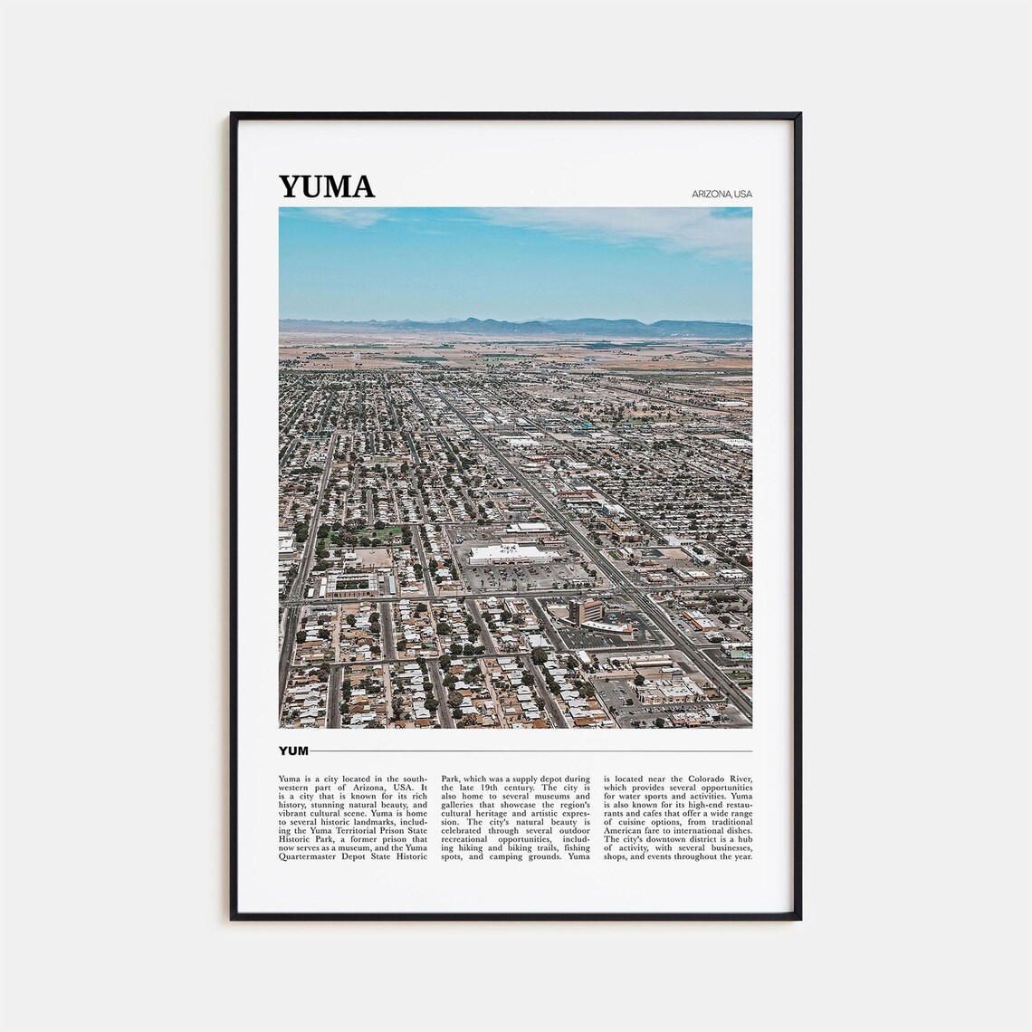 Yuma Arizona Desert City Aerial Grid Streets Travel Poster Series