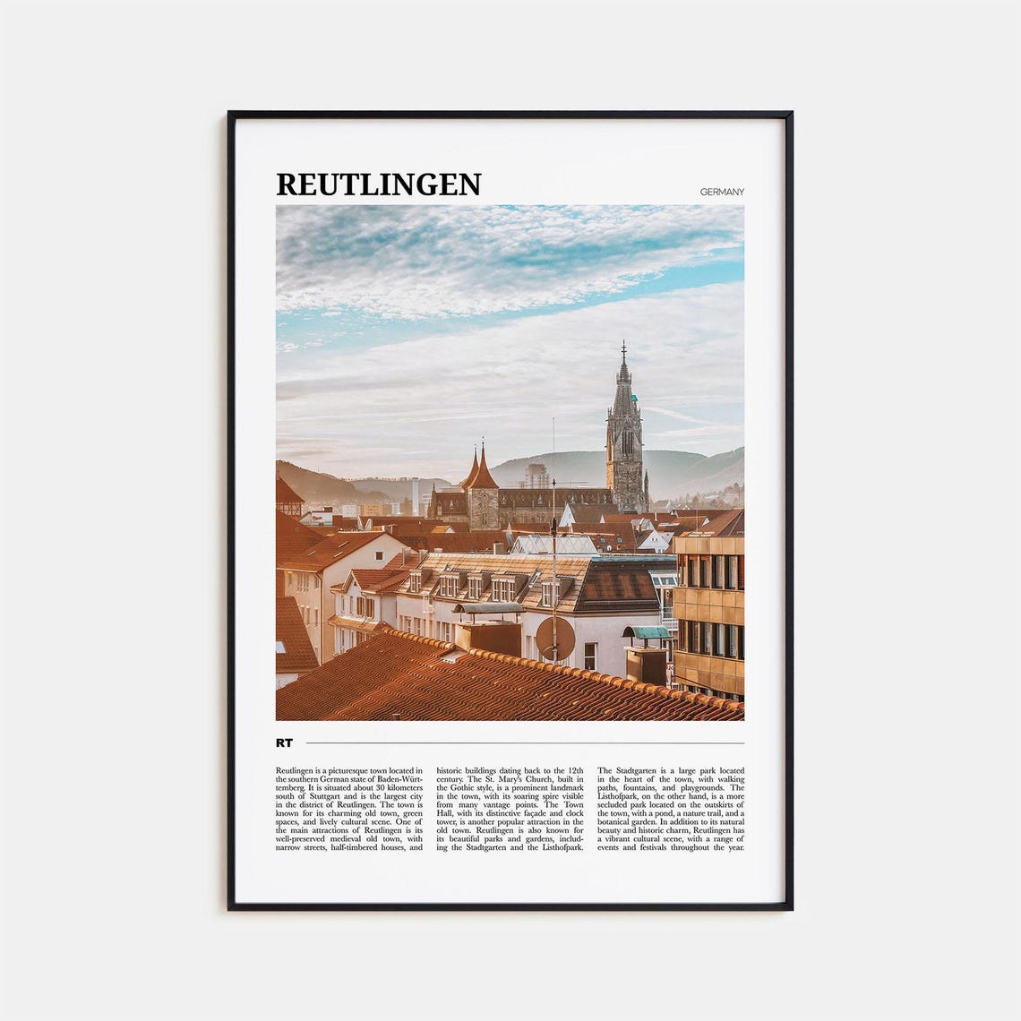 Reutlingen Germany Historic Old Town Rooftops Church Travel Poster