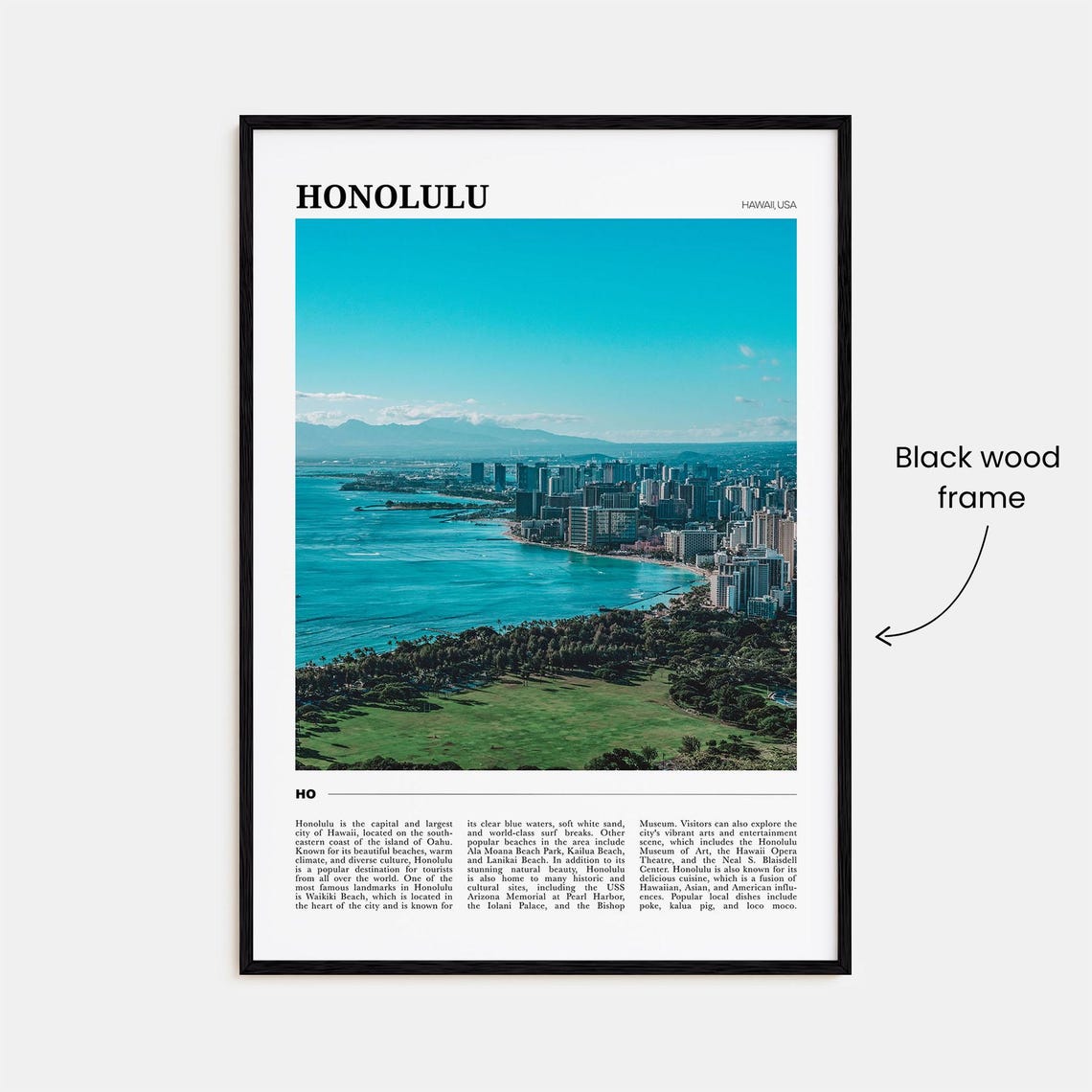 Honolulu Hawaii Tropical Waikiki Beach Aerial Skyline Poster - Image 2