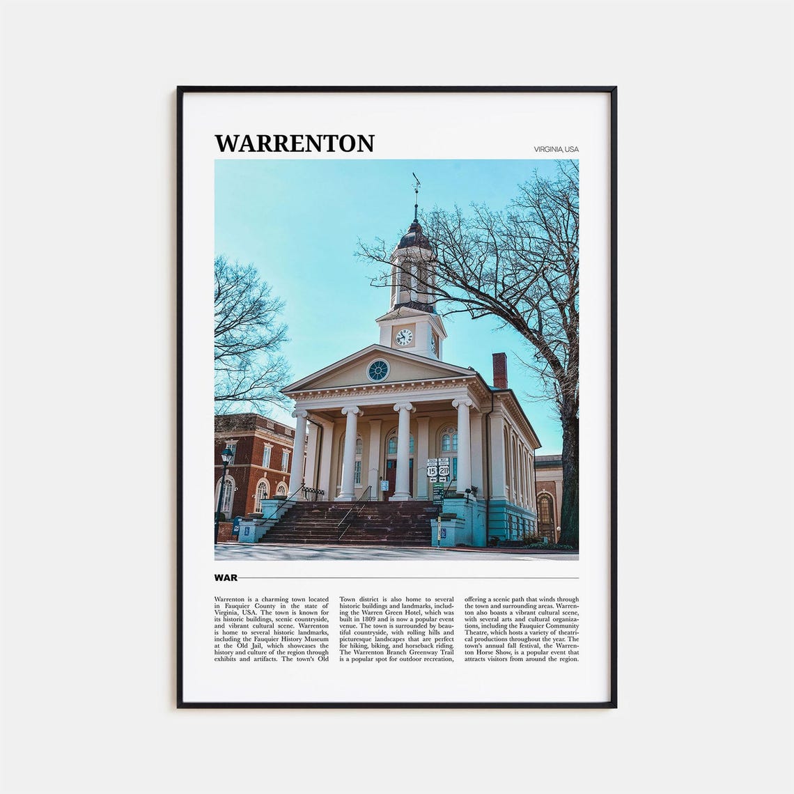 Warrenton Virginia Historic Courthouse Clock Tower Photography Poster