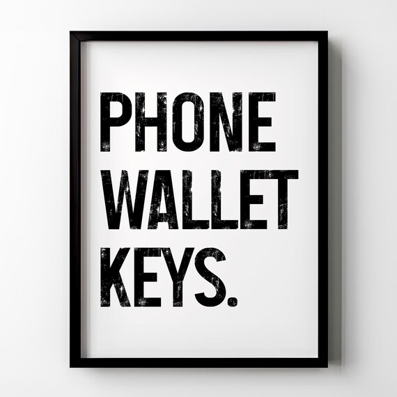 Phone Wallet Keys Hallway Poster Print, Minimalist Sign