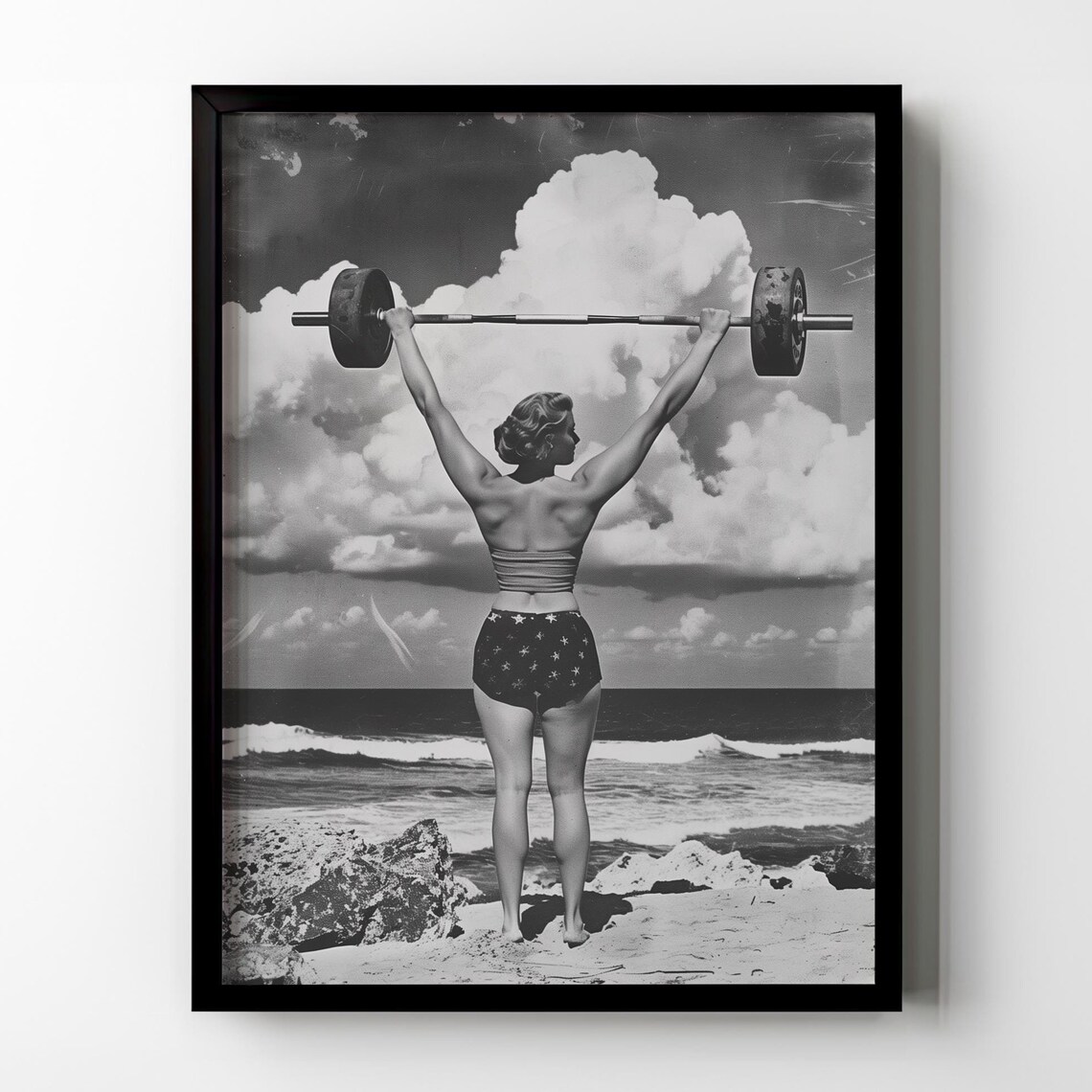 Strong Woman Weightlifting Art Print, Vintage Photo