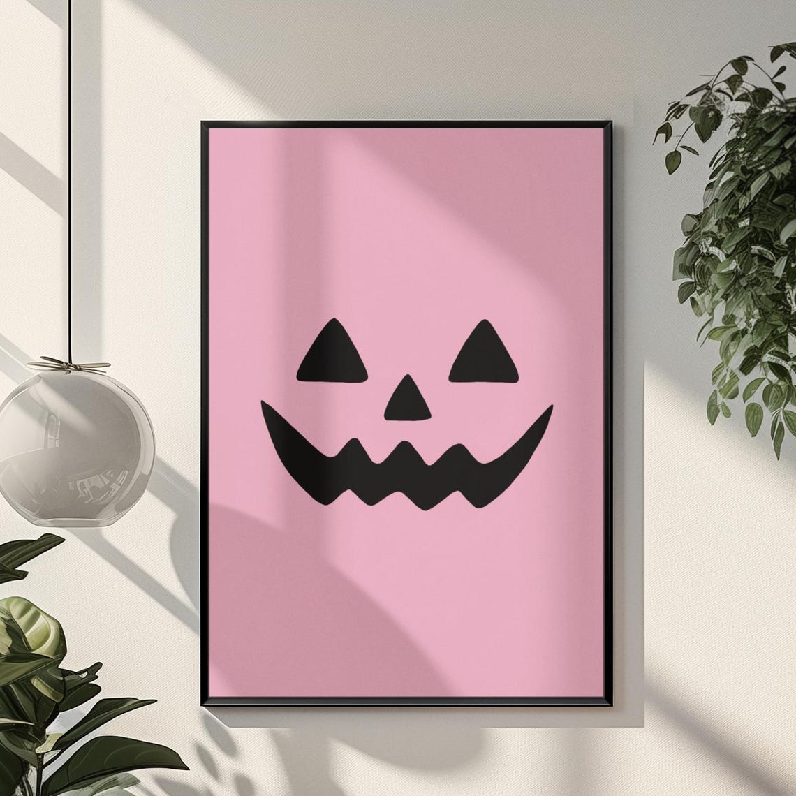 Pink Halloween Smiling Pumpkin Face Minimalist Spooky Cute Art Poster