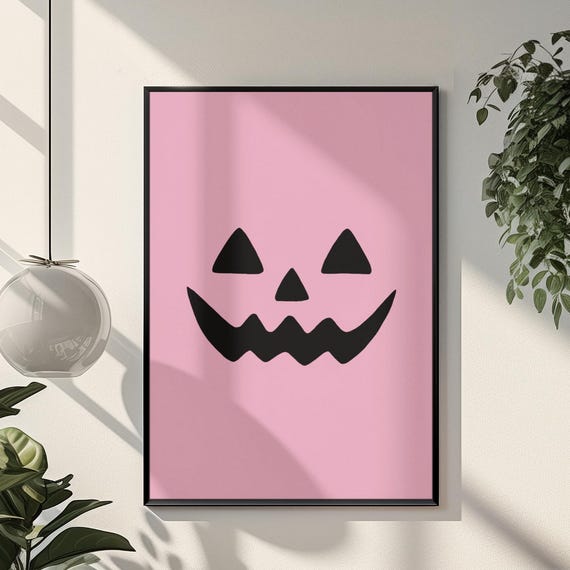 Framed Halloween Wall Print Pink Scary Face For Party Art Home Decor Minimalist Poster