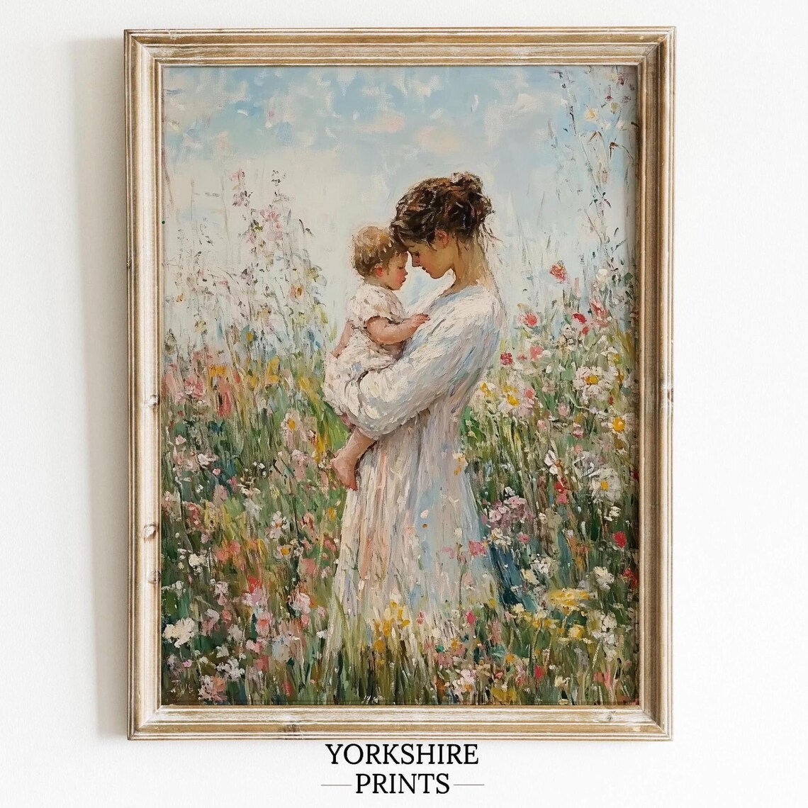 Mother And Child In Wildflower Field Art Print