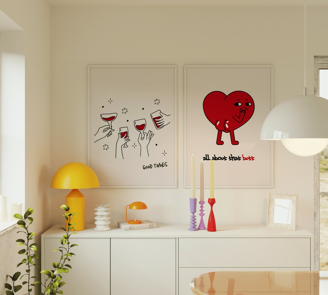 All About That Butt Funny Red Heart Cartoon Girly Quote Poster - Image 3