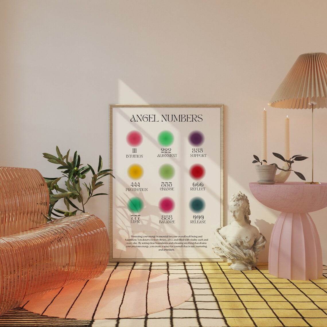 Angel Numbers Spiritual Chart 111 222 333 Meaning Colorful Aura Poster - Image 4