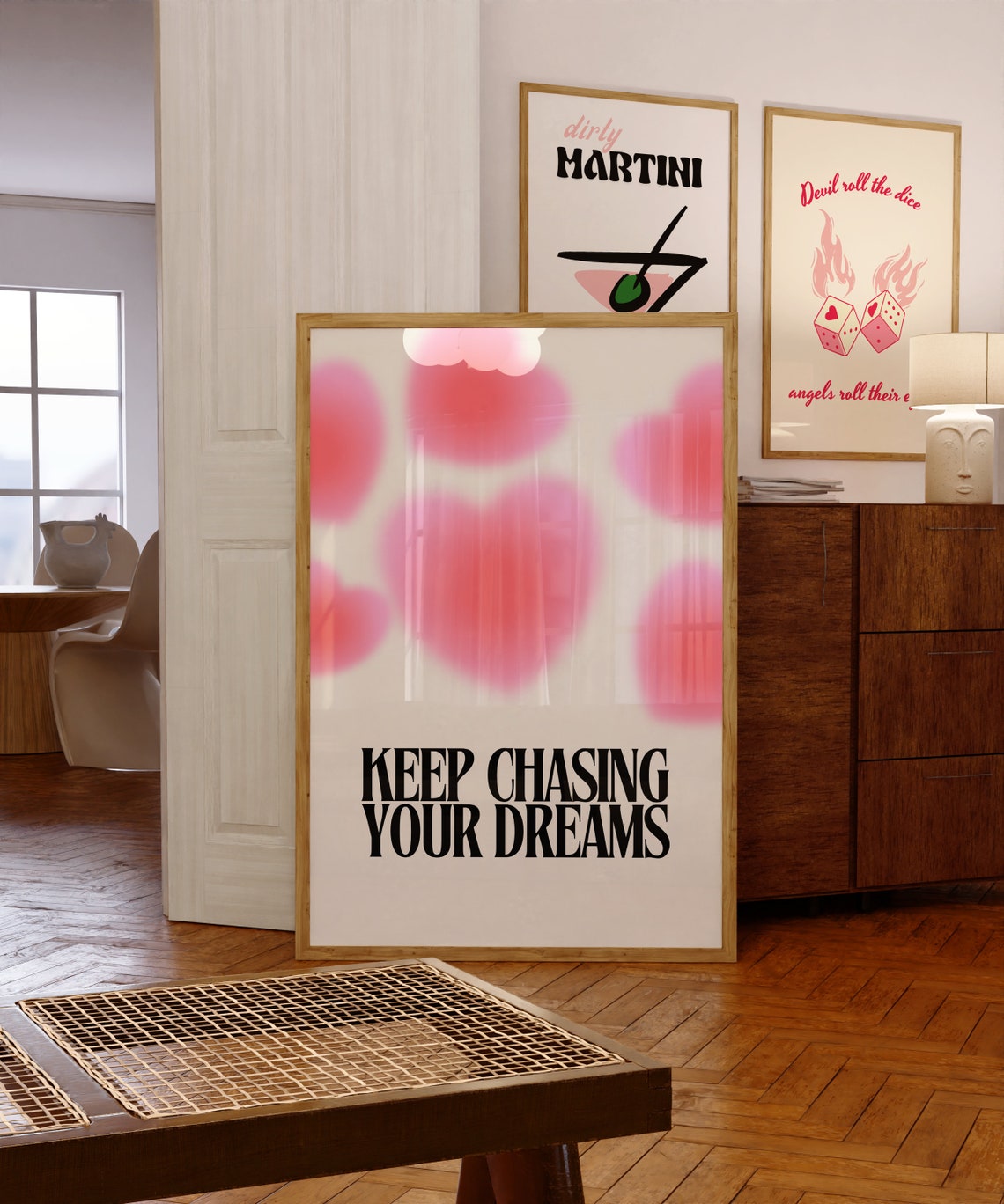 Keep Chasing Your Dreams Pink Aura Motivational Bold Typography Poster