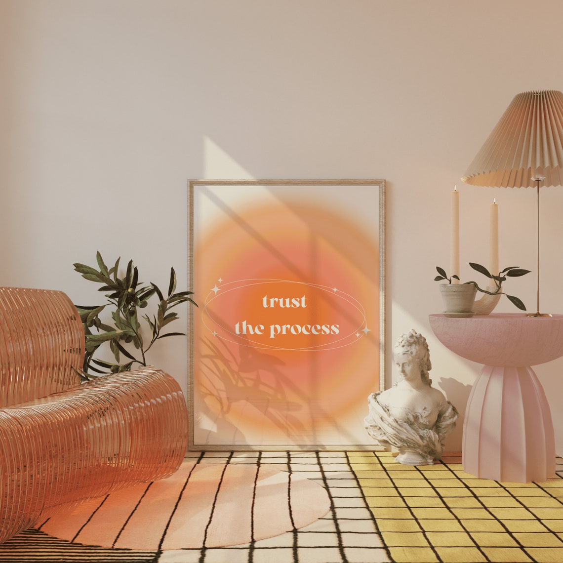 Pink Grainy Gradient Affirmation Poster Trust The Process Retro Aura Poster Spiritual Wall Art Pink Aura Print - Image 2