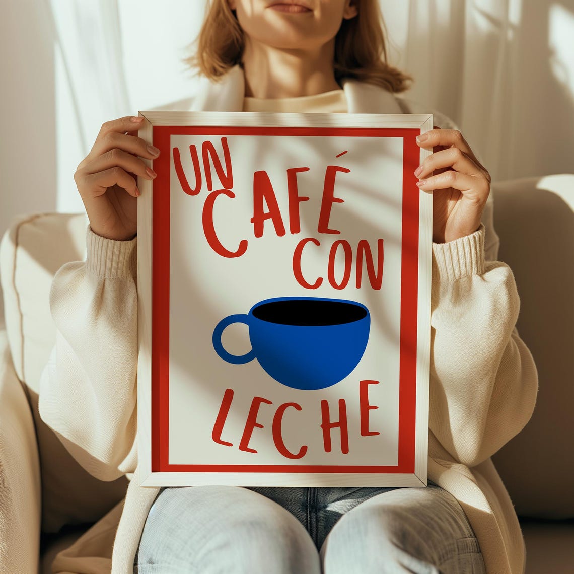 Un Cafe Con Leche Blue Cup Retro Spanish Coffee Kitchen Poster - Image 4