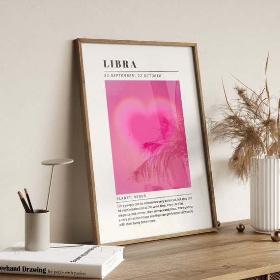 Libra Zodiac Wall Art Aura Poster Pink Aura Poster Star Sign Instant Download Spiritual Wall Art Aura Gradient Poster Astrology