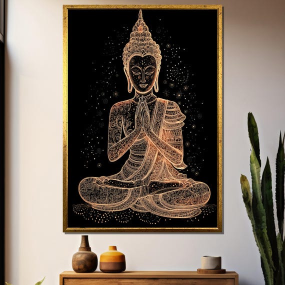 Elegant Rose Gold Buddha Line Art, Zen Meditation Decor