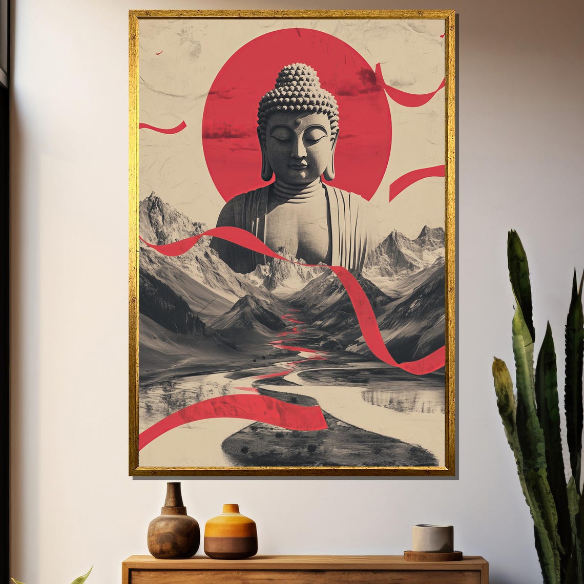 Majestic Buddha Statue, Zen Minimalist Landscape