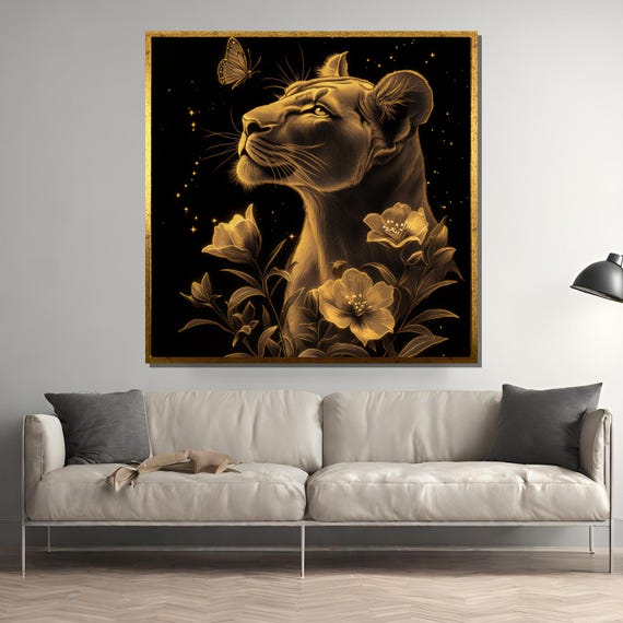 Golden Lioness, Elegant Floral Butterfly Art Print