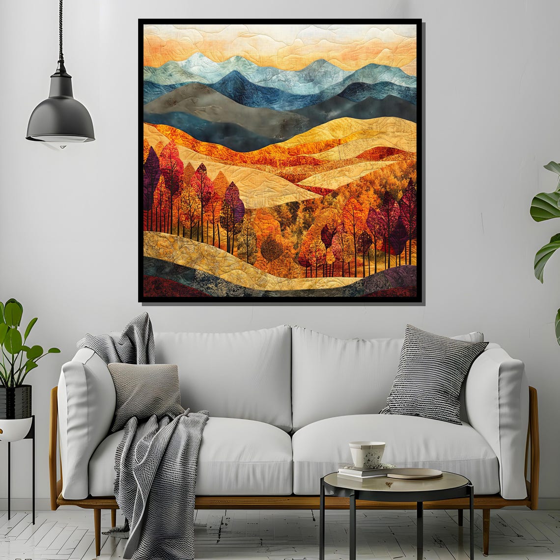 Quilted Fall Landscape, Rustic Autumn Mountain Scene - Image 2