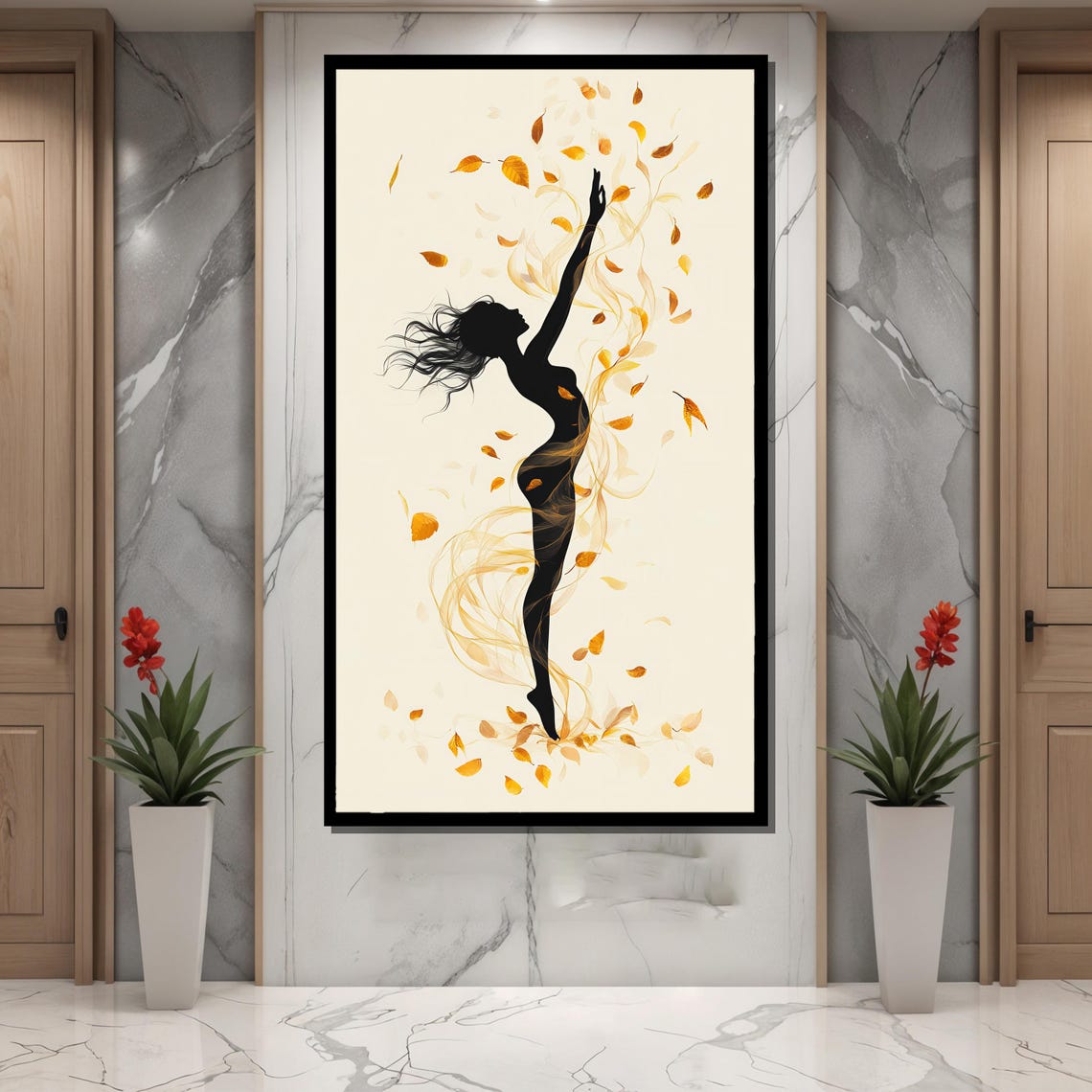 Elegant Silhouette Dance With Autumn Leaves, Poster Print - Image 2