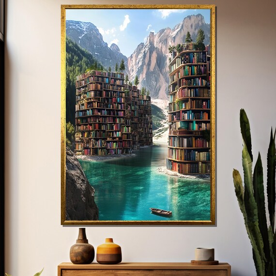 Surreal Book Mountain, Towering Library Walls