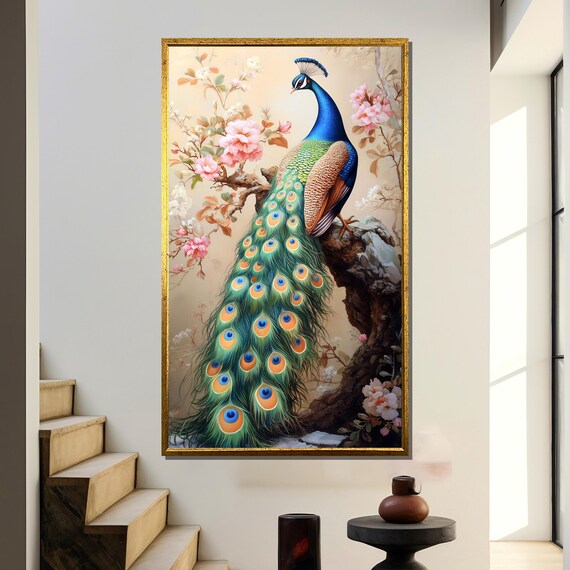 Peacock Art Print, Elegant Floral Home Decor
