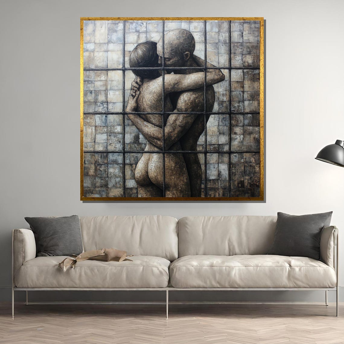 Emotive Nude Couple Embrace, Intimate Figurative Art