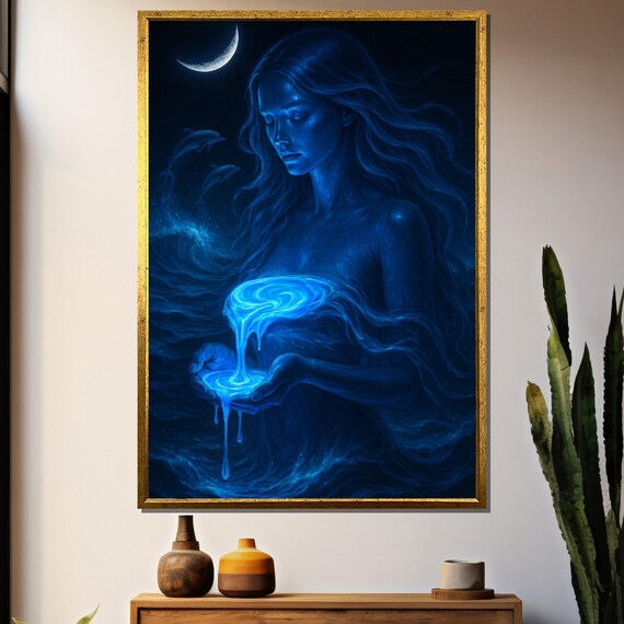 Ocean Goddess Painting - Mystical Crescent Moon Art Print