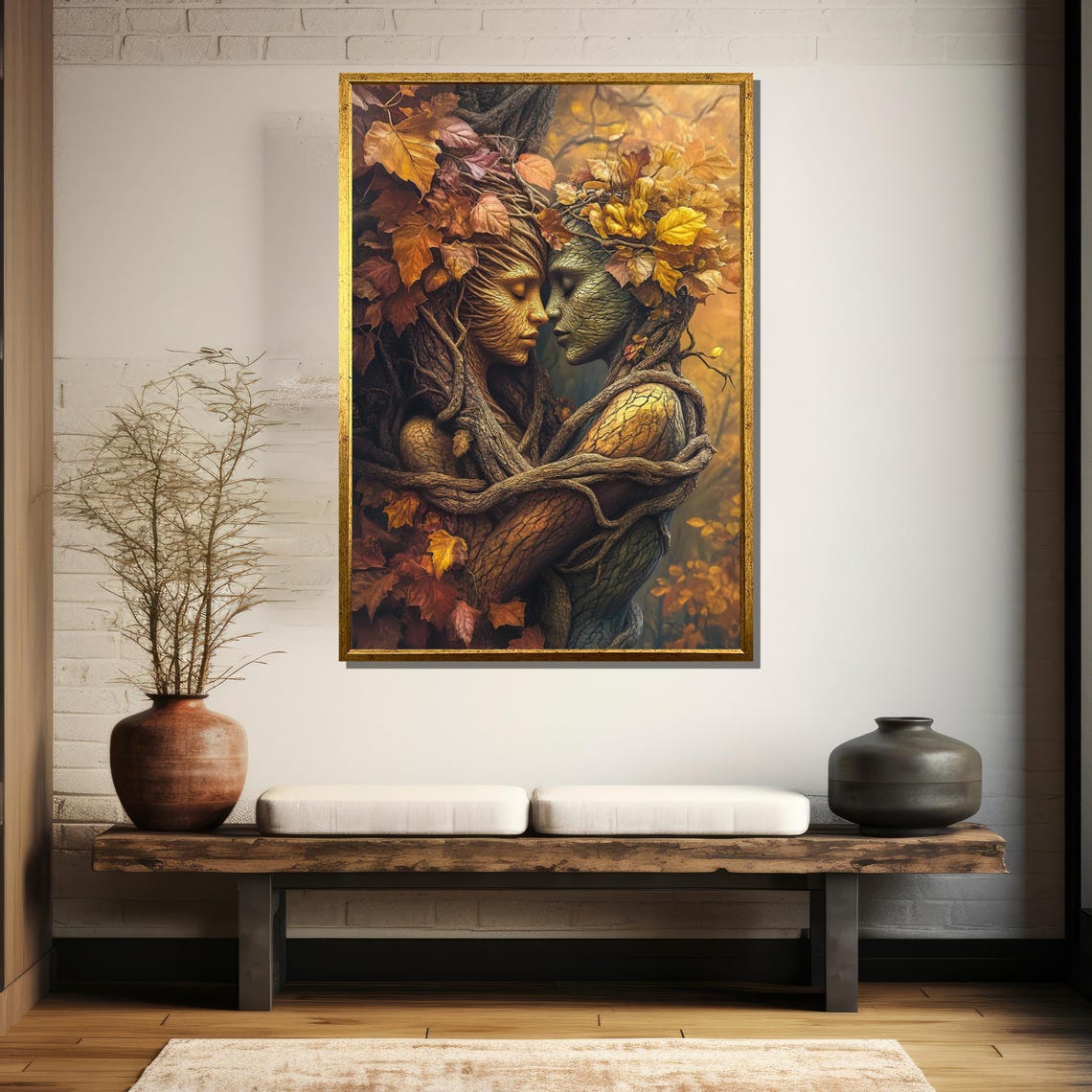 Autumn Tree Spirits In Love, Surreal Embrace Art - Image 2