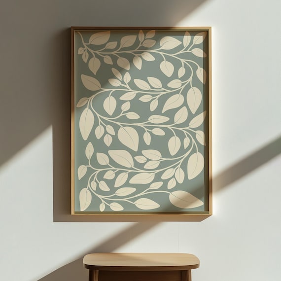Creamy Leaf Vines Minimalist Art Botanical Poster Contemporary Painting Wall