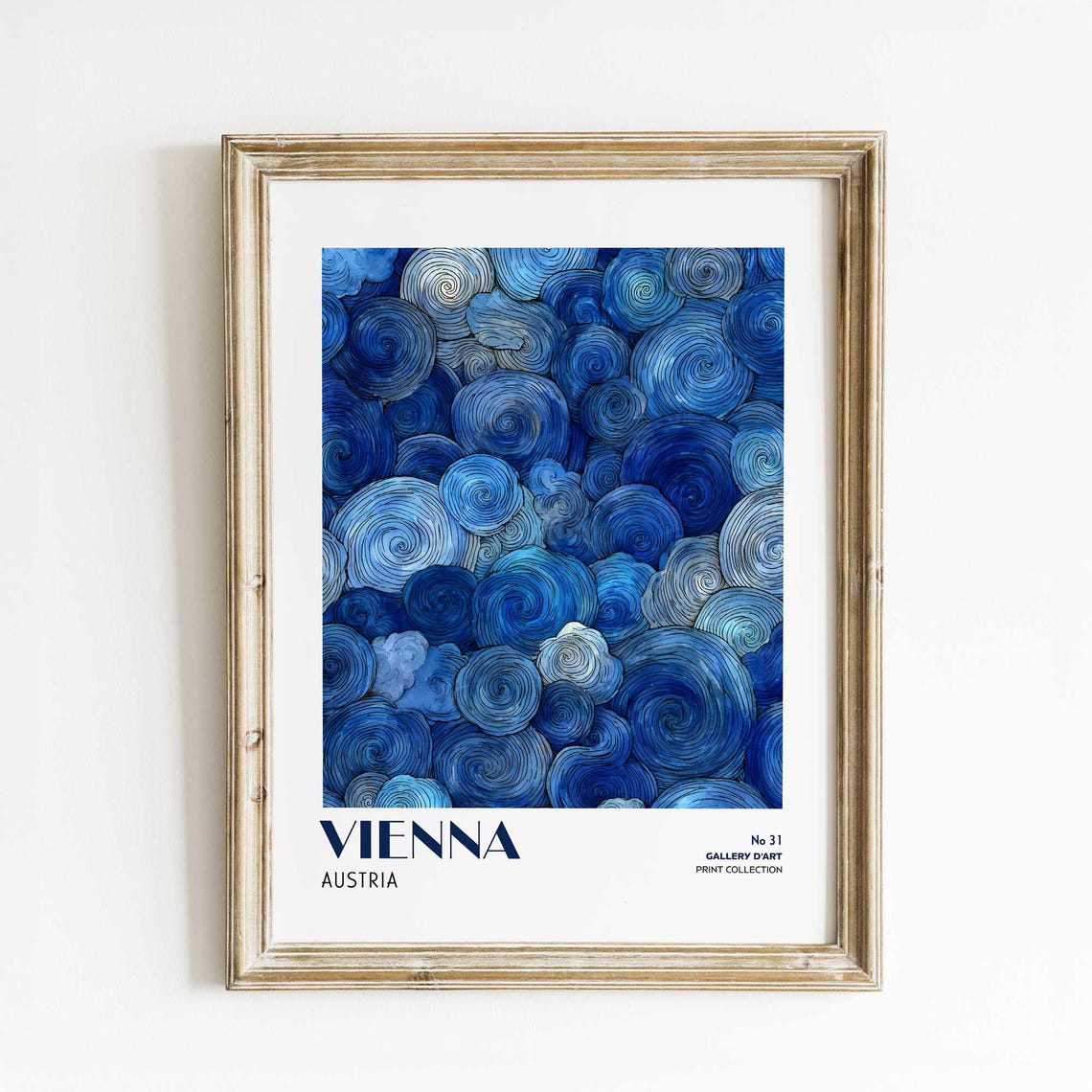 Vienna Blue Swirl Wall Art Abstract Modern Print Deep Austrian Inspired Artwork