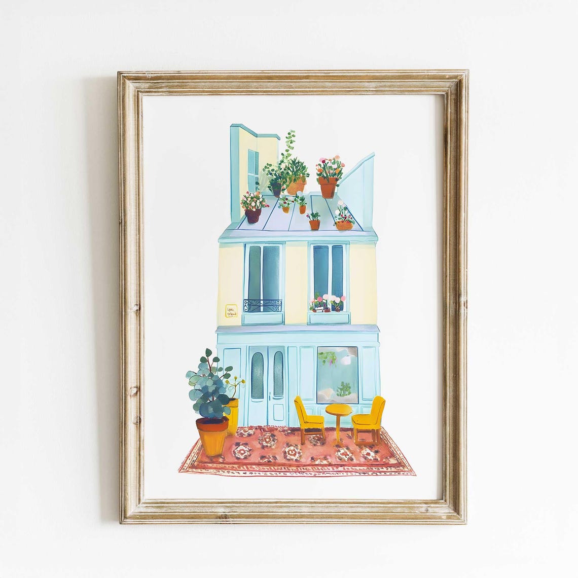 Paris Rooftop Terrace Cafe Watercolor Garden Bistro Spring Poster