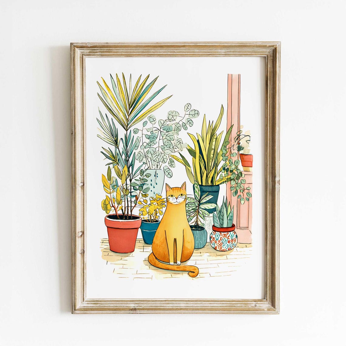 Orange Cat Among Houseplants Whimsical Plant Lover Art Print