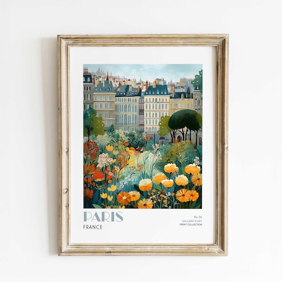 Paris France Floral Wildflower Cityscape Botanical Travel Poster