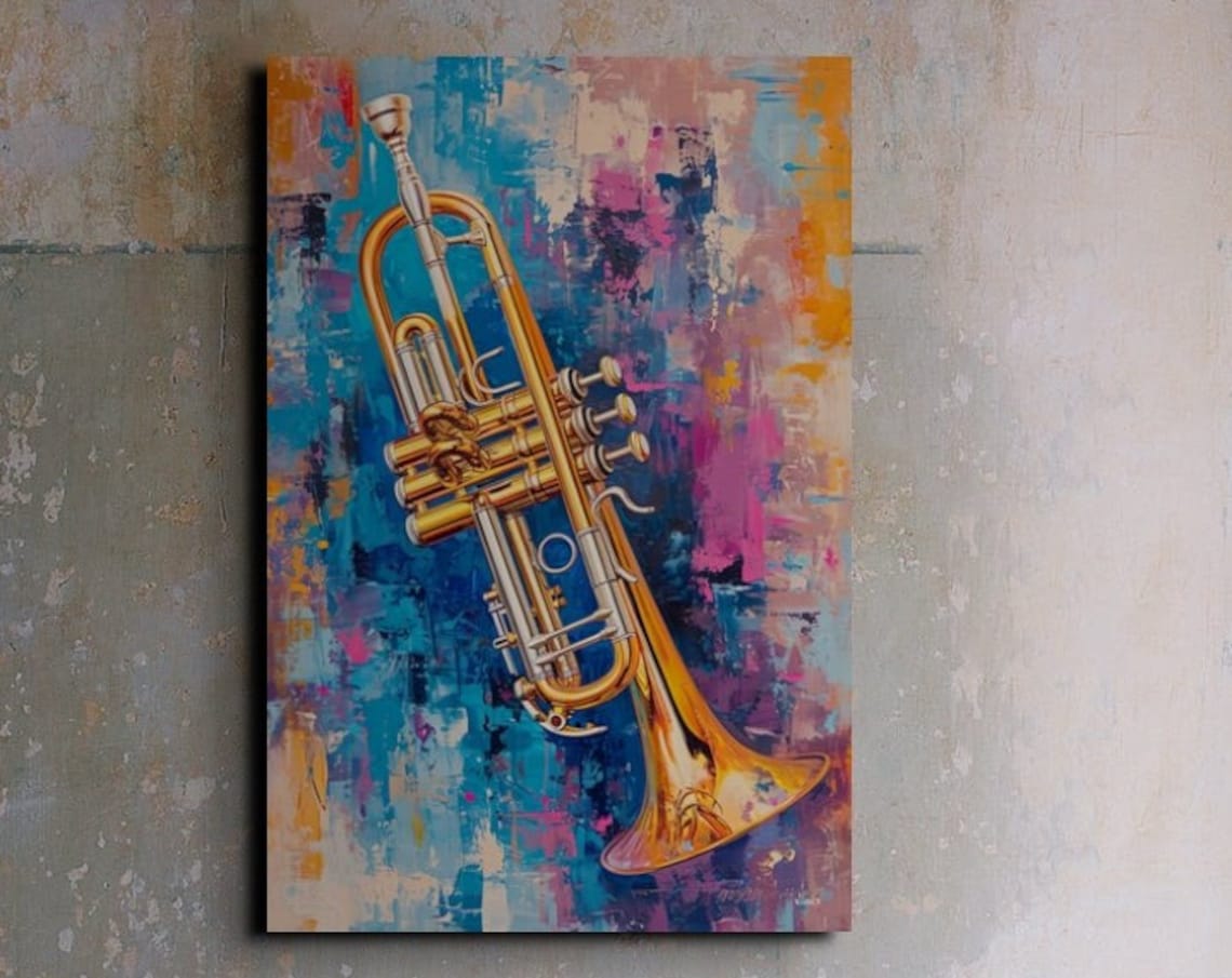 Pop Art Trumpet Wall Art Print, Vintage Retro